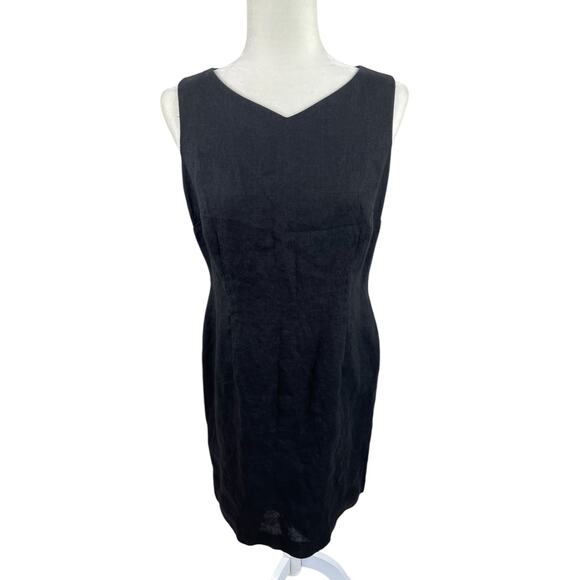 Talbots Irish Linen Shift Dress Sleeveless Classic Office Career Black Size 10 - Picture 2 of 12